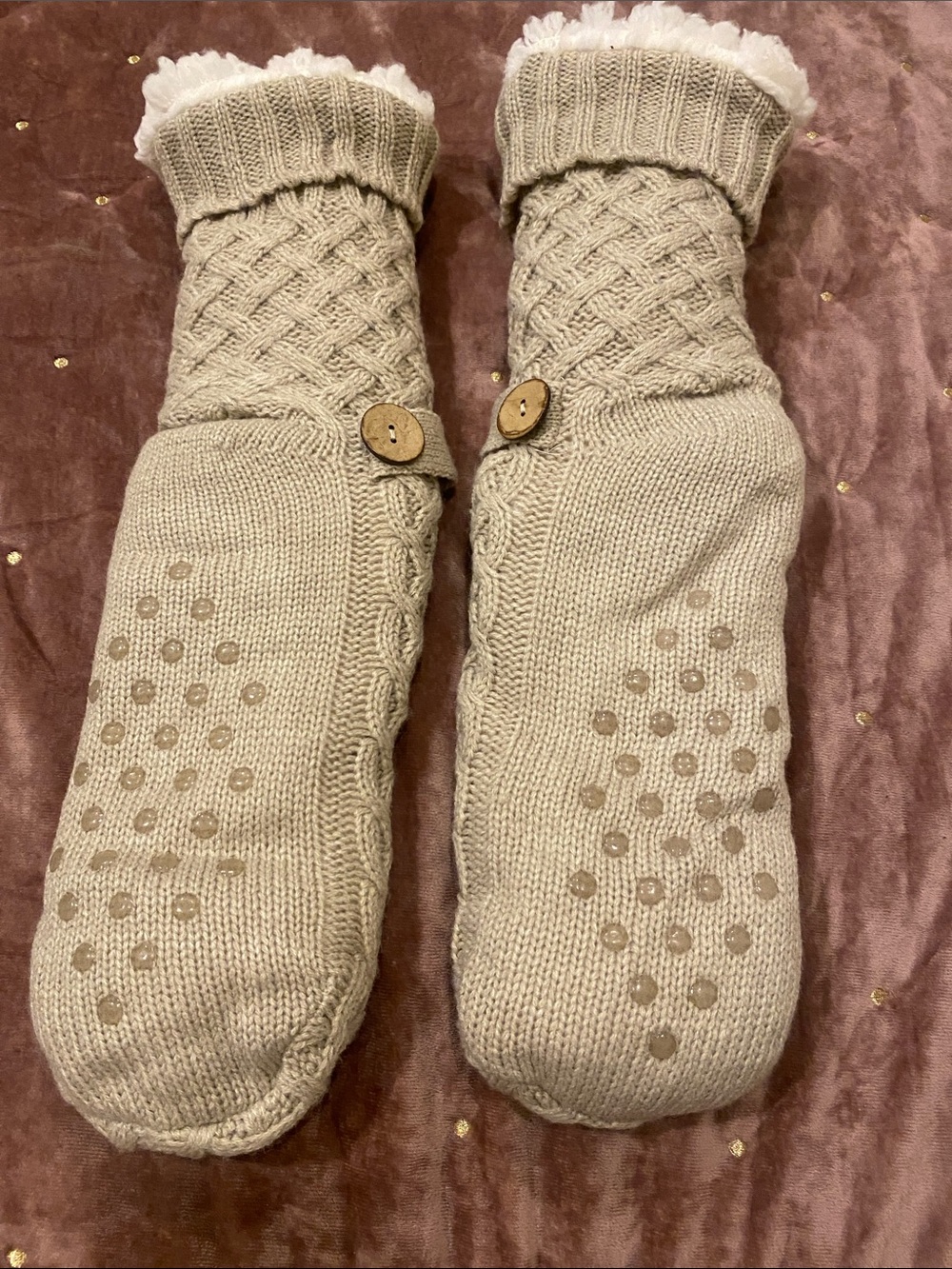 Cozy Knit Anti-Slip Slipper Socks in Beige